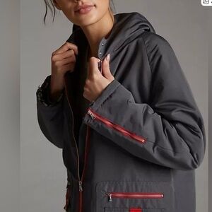 Anthropologie Maeve Charcoal Anorak Jacket with Leopard Sherpa Lining